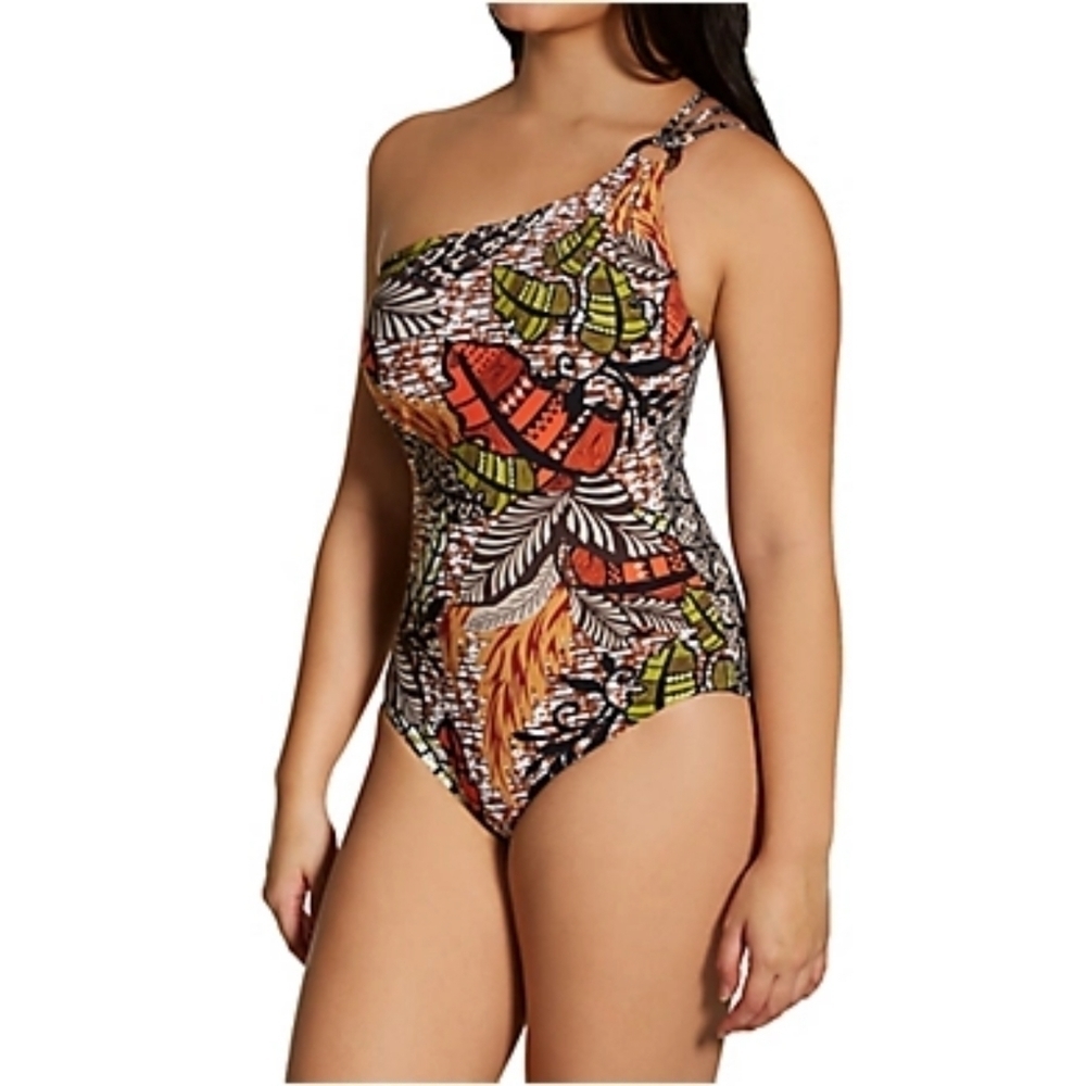 Skinny Dippers Swim Bathing Suit Women Small One Piece One Shoulder Boho Brown
